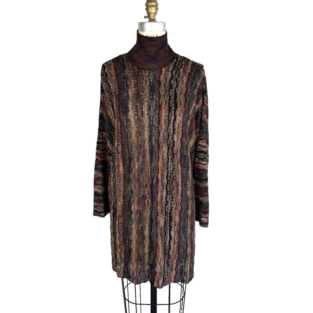 Harari Viscose Turtleneck Sweater Tunic Long Textured Knit Artsy